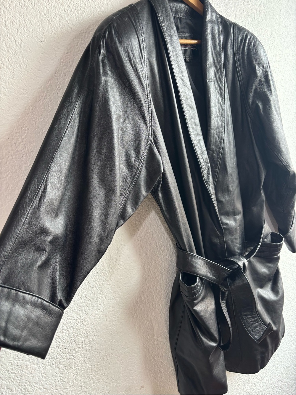 Vintage Wilsons Leather Black Belted Trench Coat Women M Y2K 90s - Picture 4 of 12